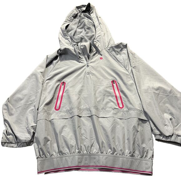 Ivy Park Perforated Panel Hooded Jacket Grey Size Medium (scuff bottom sleeve) - Picture 1 of 11